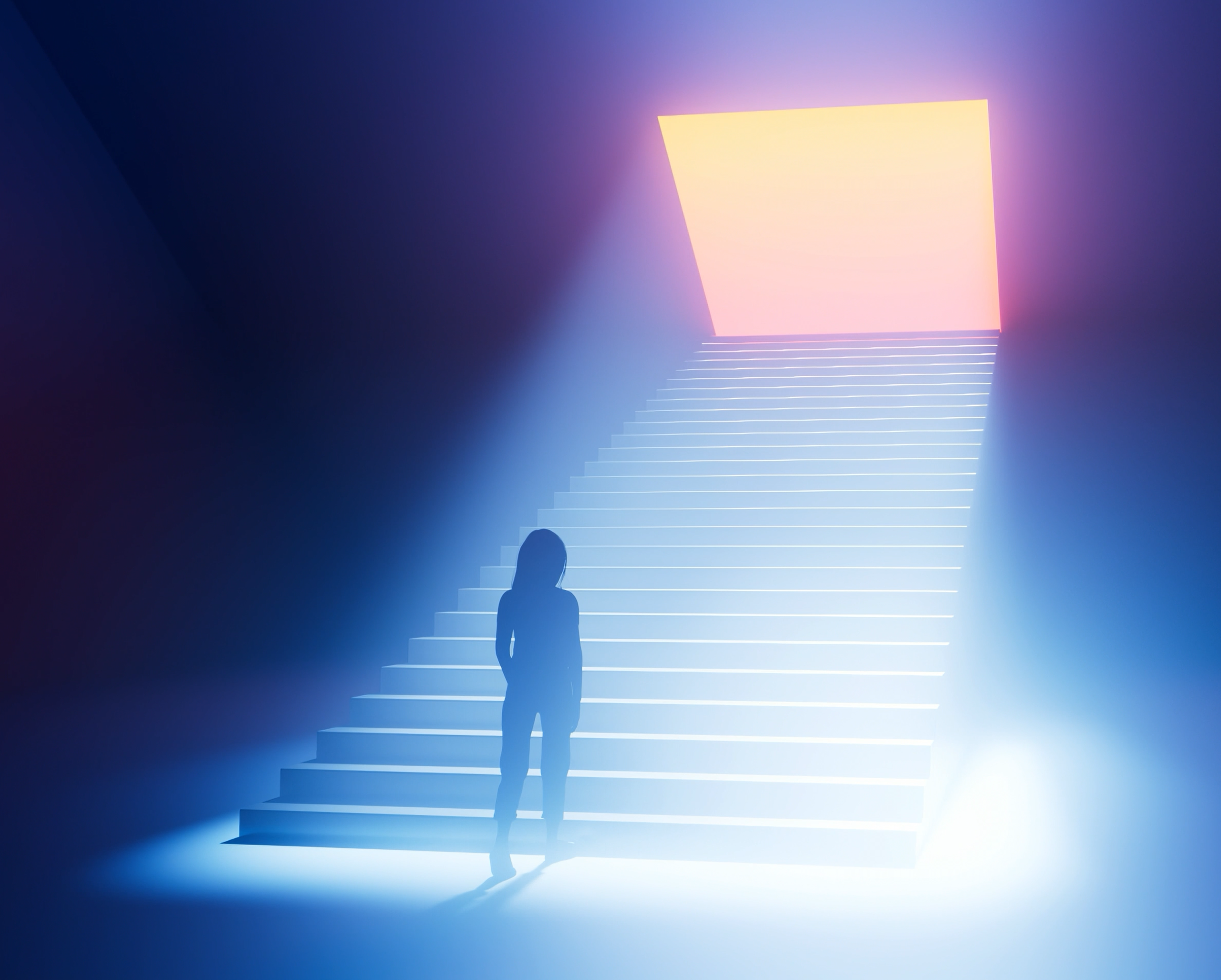 Bruker Microbial Marathon - Athena walking the stairs 3d animation blue 
