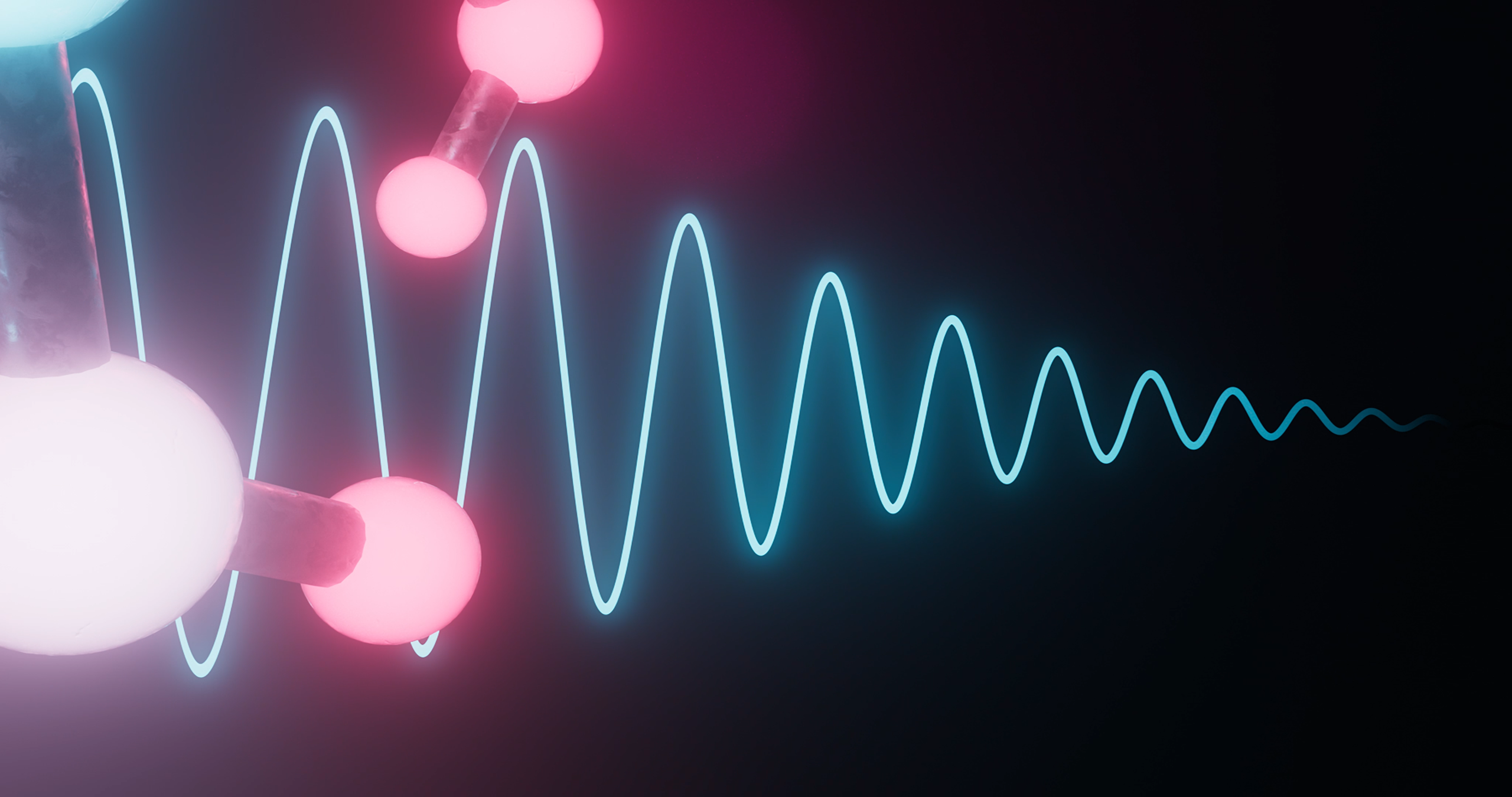 A blue audio wave with pink molecules for Bruker