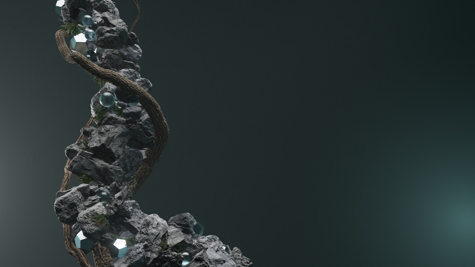 Animated earthy materials shown on a dark green background