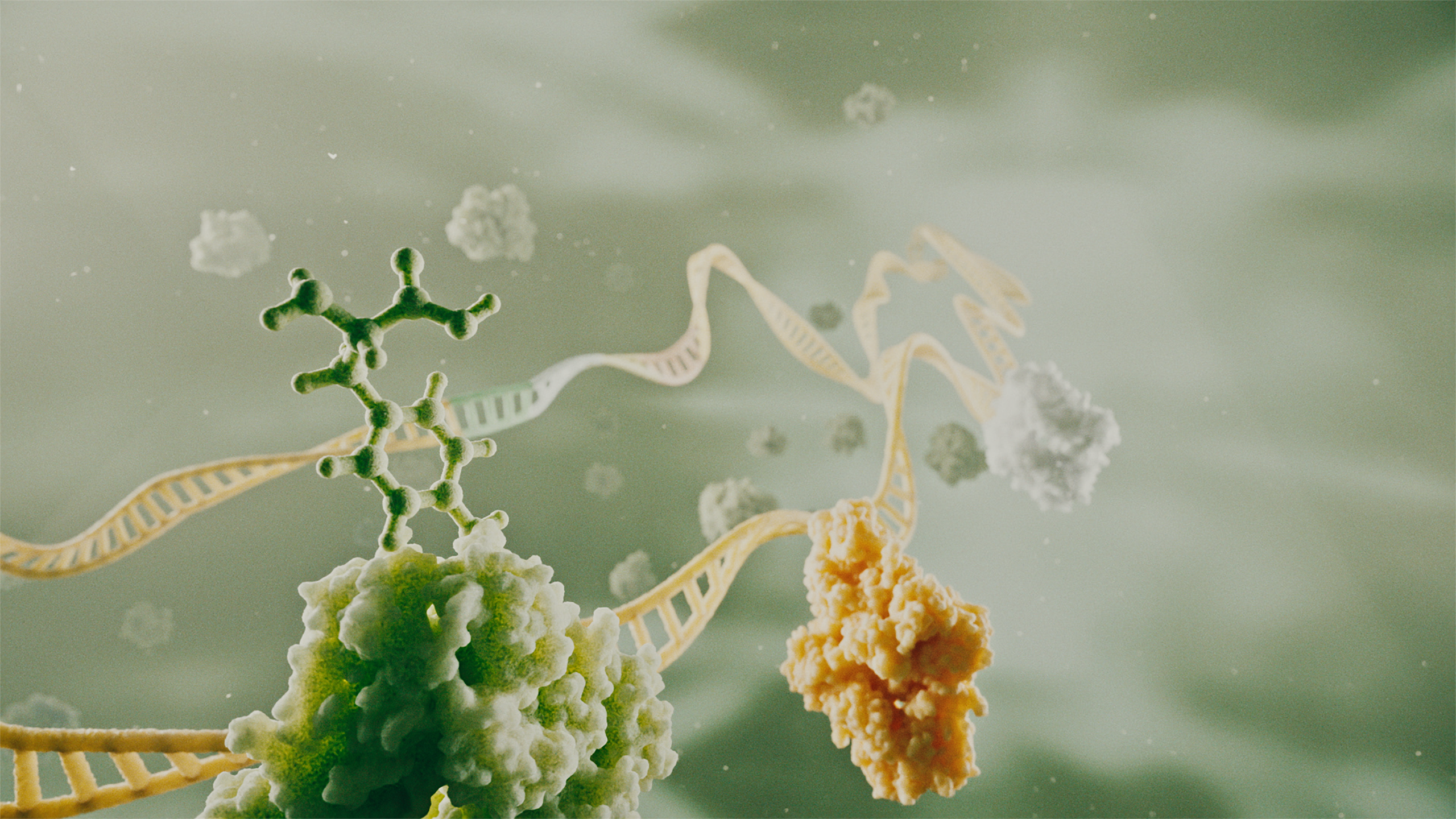 Complex substances and enzymes being created and expressed within engineered bacteria, taken from our brand video and 3D animation on Japanese startup Fermelanta's sustainable cell factories