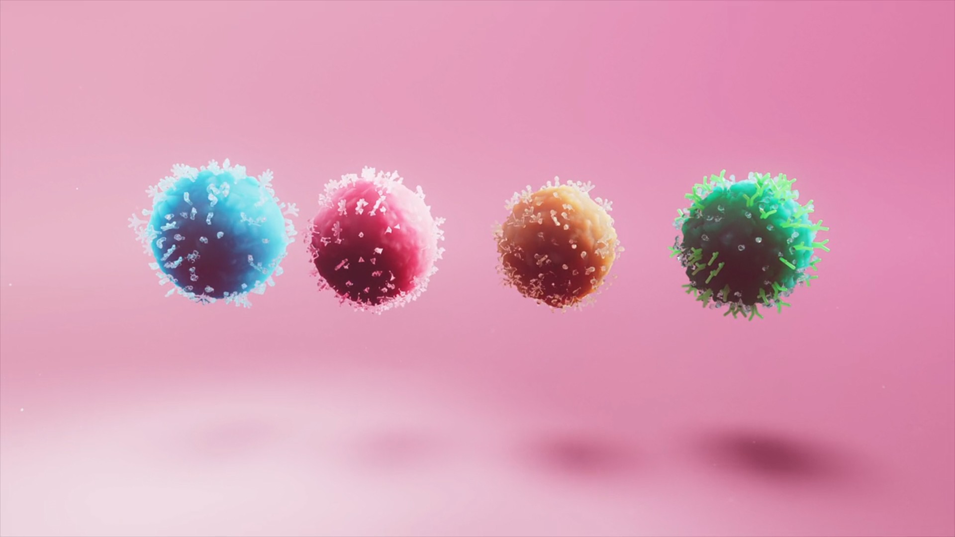 Multiple colourful 3D animated cells on pink background.jpg