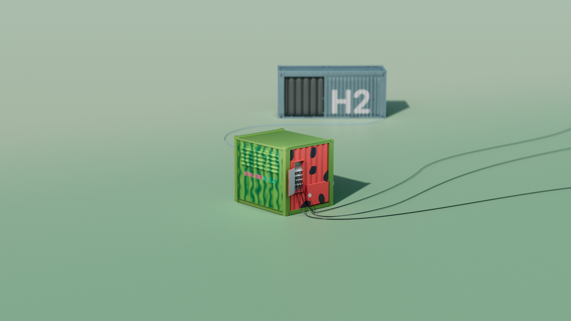 3D render of watermlen hydrogen generator and hydrogen tank
